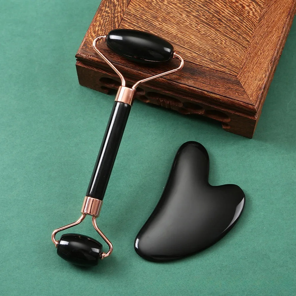 Radiant Glow Facial Set – Gua Sha Board & Face Roller ,  Facial Massage Instruments