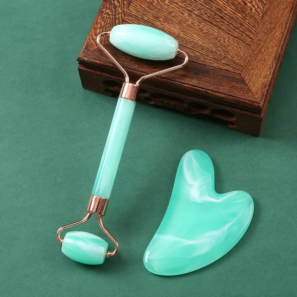Radiant Glow Facial Set – Gua Sha Board & Face Roller ,  Facial Massage Instruments