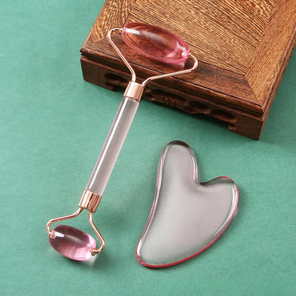Radiant Glow Facial Set – Gua Sha Board & Face Roller ,  Facial Massage Instruments